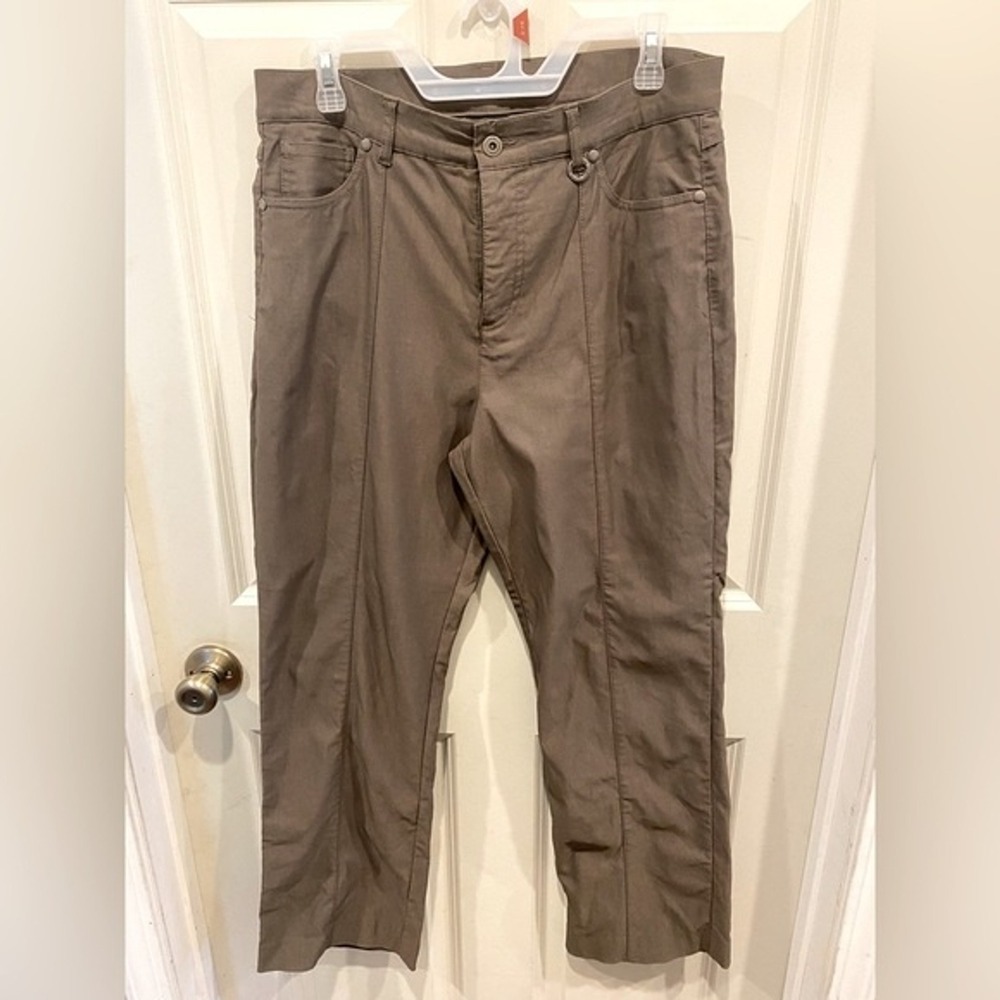 Simon Chang Women Taupe Brown Straight Leg Front Seam Denim Pants Microtwill 12